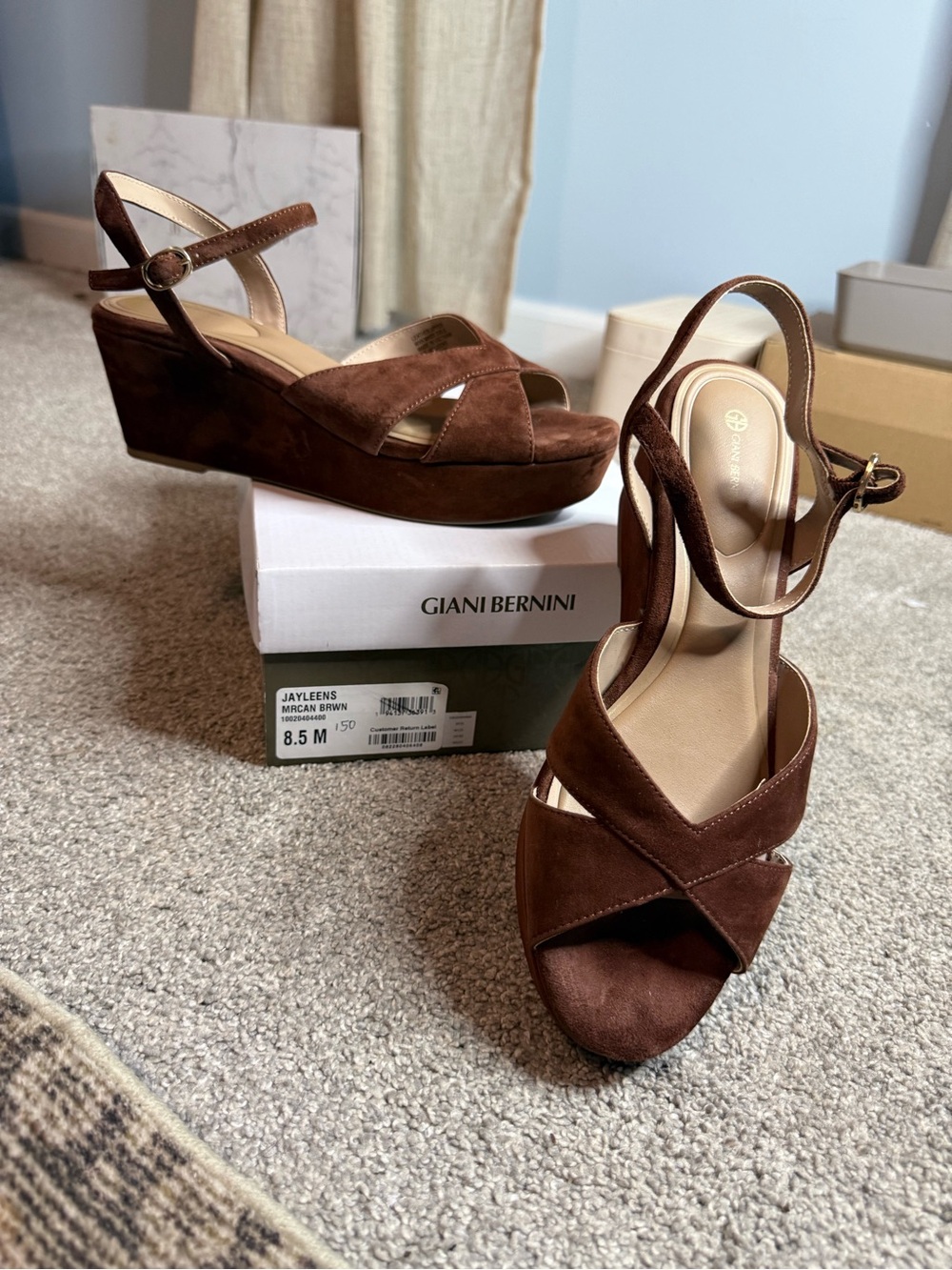 Giani Bernini Brown Suede Crisscross Wedge Sandals